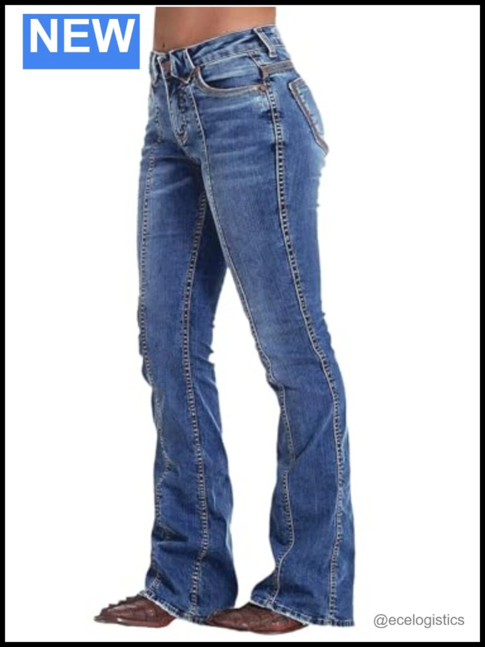 Mid Rise Boot Cut Flare Jeans Women Stretch Denim